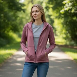 Savvi Full Zip Hoodie Women Large Mauve Rose Excellent Activewear Thumbholes